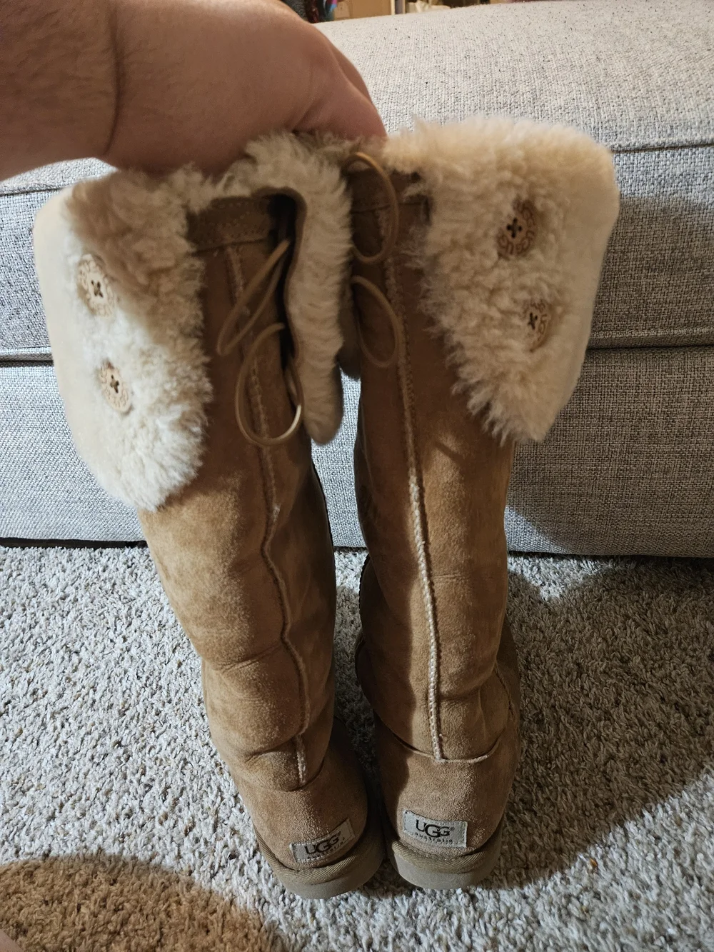 UGG Bailey Button Chestnut Suede Over The Knee Boot with Shearling